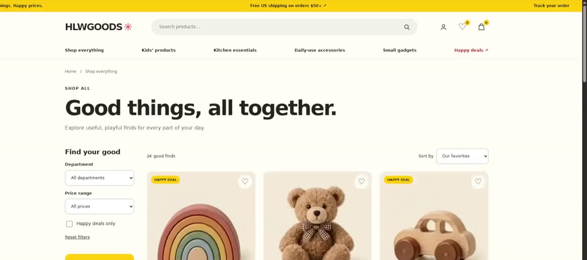 The same shop page without the plugin.